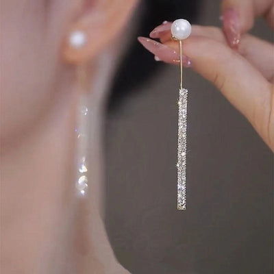 Elegant Pearl Bow Knot Earrings With Diamond Accent - Smarsty