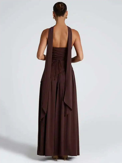 Mozision Strapless Off-shoulder Sexy Maxi Dress For Women Gown Patchwork Scarf Collar Thigh High Split Club Party Long Dress - Smarsty