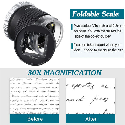 30X Pocket Magnifier with LED Light for Jewelry - Smarsty