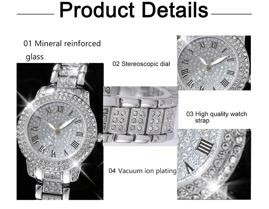 Luxury Women Alloy Watch Set with Elegant Crystals - Smarsty