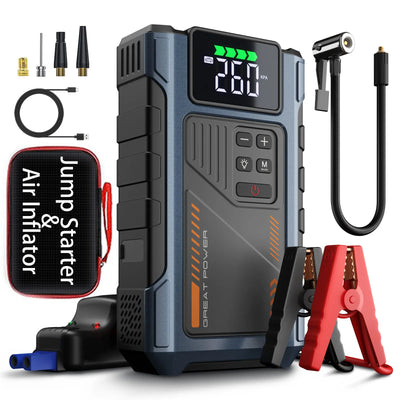 Portable Car Jump Starter With Air Compressor, 3000A Peak(7.5L Gas, 6.5L Diesel) , Jump Starter Battery PackWith150 PSl Tire Inf - Smarsty