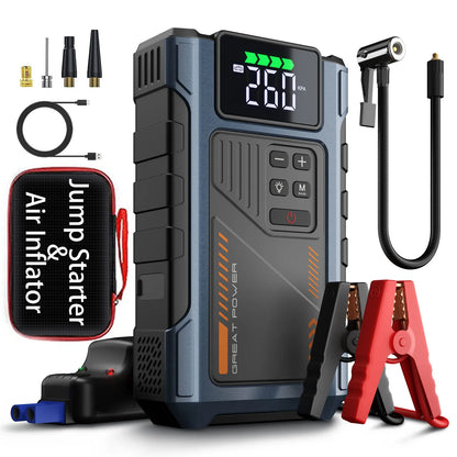 Portable Car Jump Starter With Air Compressor, 3000A Peak(7.5L Gas, 6.5L Diesel) , Jump Starter Battery PackWith150 PSl Tire Inf