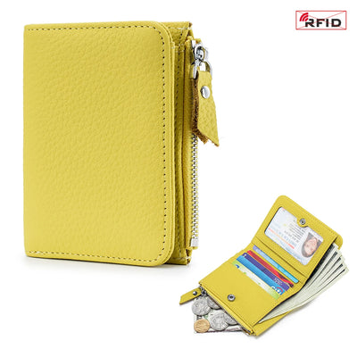 Genuine Leather Men Women Cute Short Wallet Luxury Solid Zipper Coin Purse rfid Bank Credit Card Holder Slim Small Money Bag - Smarsty