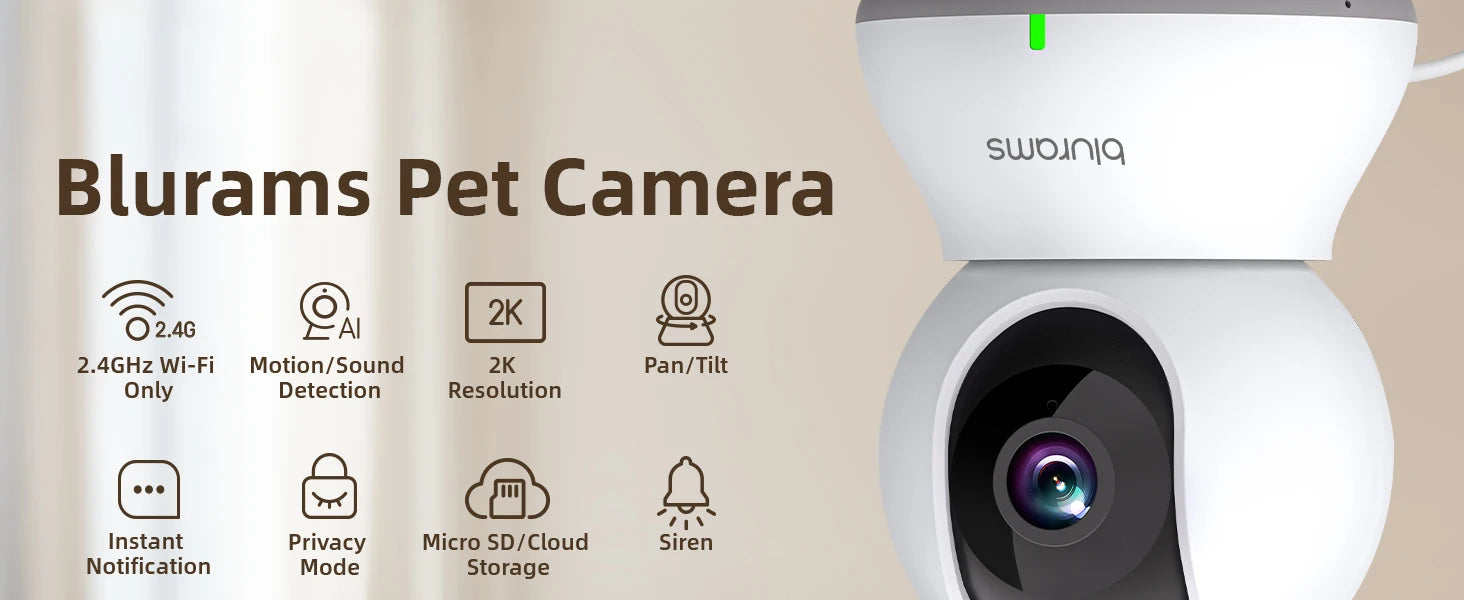 2.4＆5G WiFi Indoor Camera, 2K, 360° PTZ Pet Dog IP CCTV Camera with Phone App, 2-Way Talk, Night Vision, for Home Securi