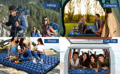 Camping Air Matt Double Sleeping Pad Inflatable Air Mat with Pillow Air Mattress Nature Hike Waterproof Folding Sleeping Mat