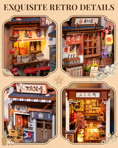 Robotime Sakura Wine Alley DIY Booknook with Lights DIY Miniature Dolls House Kit 3D Wooden Puzzle Bookend Bookshelf Decor Gift by Smarsty