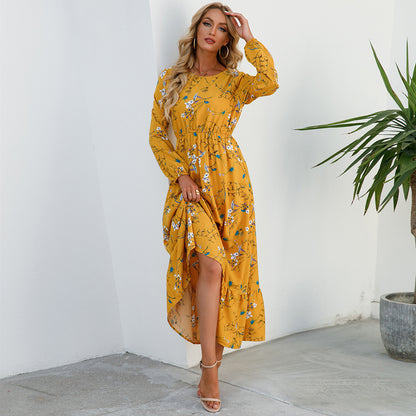 2023 Sping Summer Bohemian Women Maxi Dress Casual Long Sleeve High Waist Beach Woman Chiffon Dresses Floral Vestidoes Mujer New - Smarsty