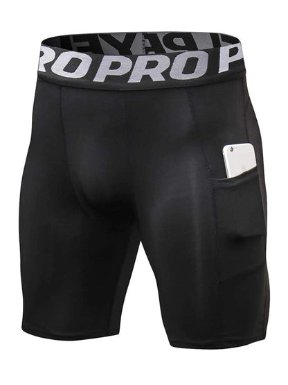 Mens Gym Shorts with Pockets Workout Compression Leggings for Men Polyester Boxer Briefs Running Basketball Athletic Tights - Smarsty