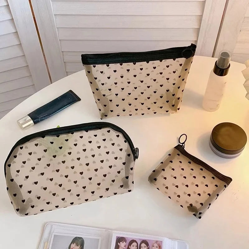 Mesh Heart Makeup Bags Waterproof Washable Organizer - Smarsty