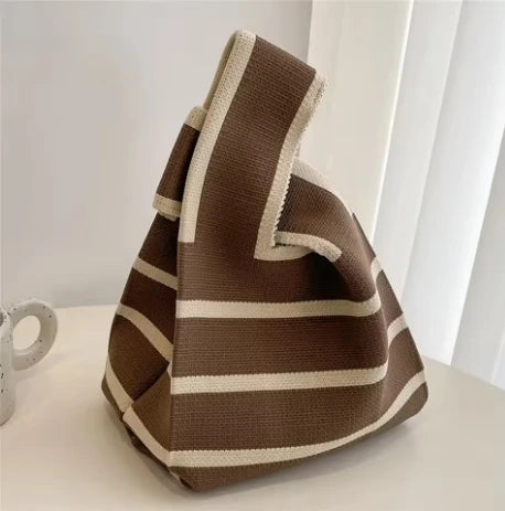 Handmade Knitted Wide Stripe Tote Bag For Women Everyday - Smarsty