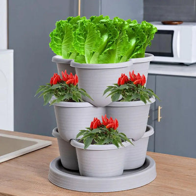 Plastic Stackable Vertical Flower Pot Multi-layer Garden Planter Tower with Movable Casters for Strawberry vegetable Frame Grow