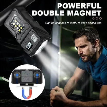 2/1Pcs Portable Flashlight Super Bright MINI USB Rechargeable LED Tail MagnetTorch with COB Emergency Light for Camping Hiking by Smarsty