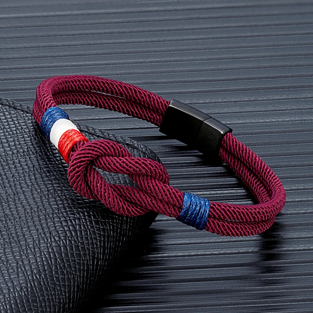Black Stainless Steel Rope Bracelet Handmade Double Layer - Smarsty
