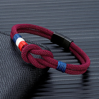 Black Stainless Steel Rope Bracelet Handmade Double Layer - Smarsty
