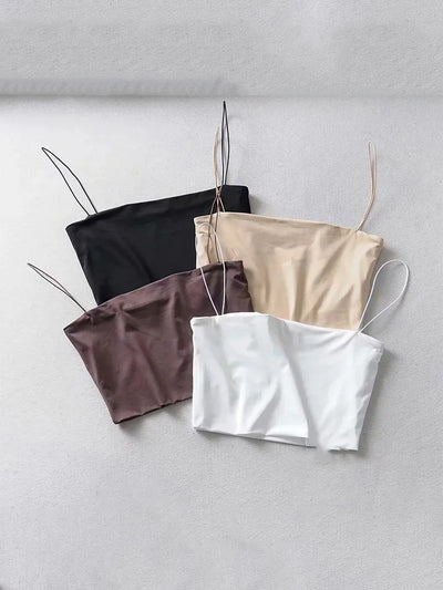 2024 Summer Women's Crop Top Sexy Elastic Cotton Camis sleeveless Short Tank Top Bar - Smarsty