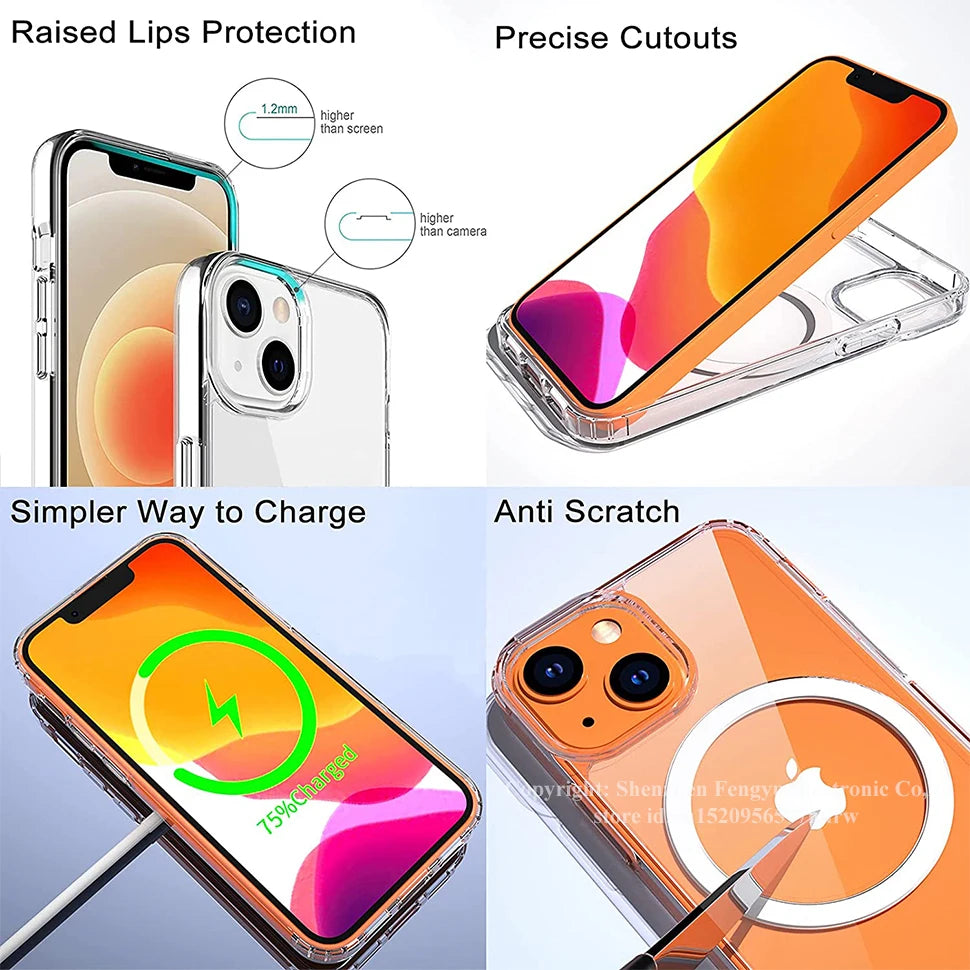 Stand Clear Magnetic Phone Case for iPhone 17 Pro Max Air 13 12 Mini 16 15 14 11 Cases with Kickstand Transparent Holder Cover