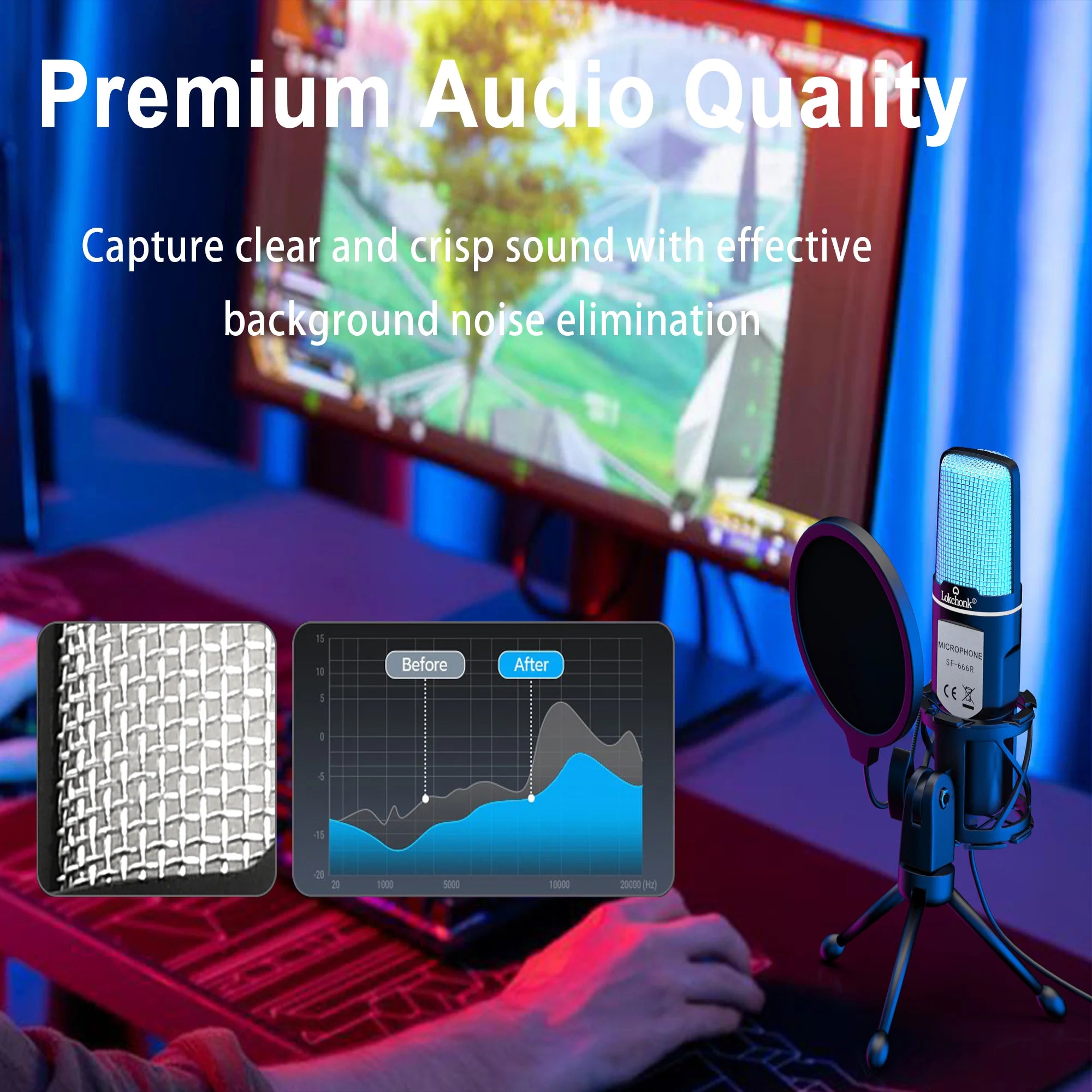 USB Condenser Microphone with RGB Lighting for Streaming - Smarsty