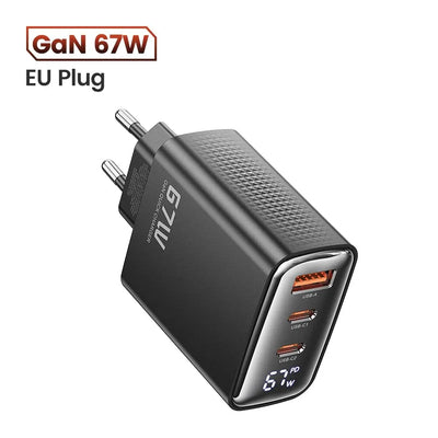 GaN USB Type C Charger With Digital Display 65W Power - Smarsty