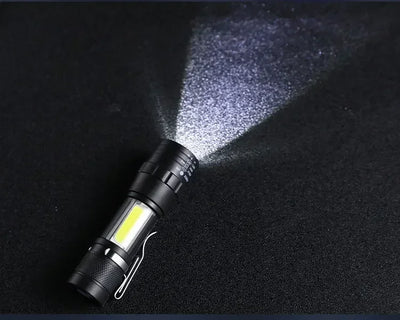 Portable Rechargeable LED Flashlight with Pen Clip Zoomable Waterproof Torch with Side Light Outdoor Camping Emergency Lantern - Smarsty