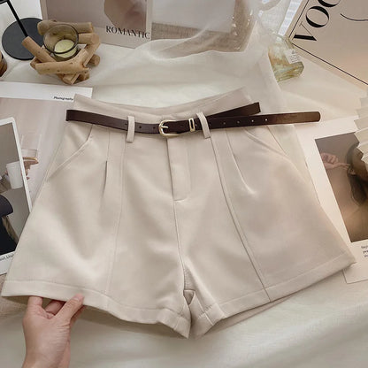Casual Women A-Line Shorts Fashion Office Lady Commute Vintage Solid High Waist Short Pants Casual Streetwear Summer Trousers - Smarsty