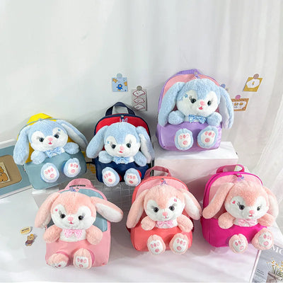 Plush 3D Rabbit Backpack For Kids Cute Bow Tie Design - Smarsty