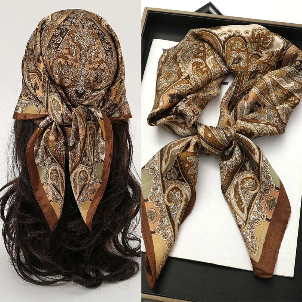 Bohemian Silk Square Scarf for Women Luxury Floral Print - Smarsty