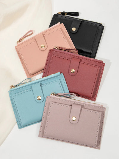 Minimalist and fashionable women's short card bag, ultra-thin mini PU leather zero wallet, women's credit card holder wallet - Smarsty