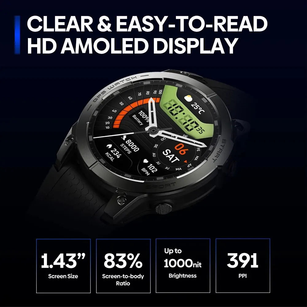 Zeblaze Stratos 3 Pro GPS Smart Watch with AMOLED Display - Smarsty