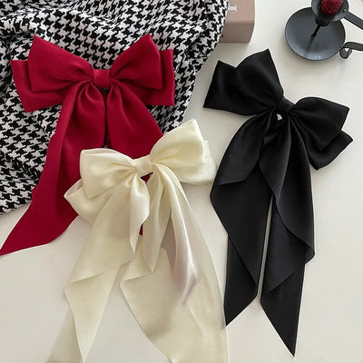 Trendy Solid Color Satin Ribbon Hair Bows for Women - Smarsty