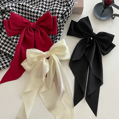 Trendy Solid Color Satin Ribbon Hair Bows for Women - Smarsty