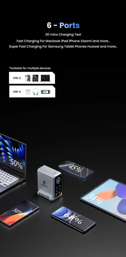 GaN Charger 6 Port USB C PD Desktop RapidChargeProMax - Smarsty