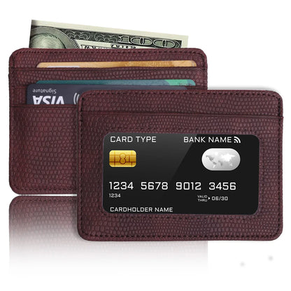 Minimalist Slim Credit Card Holder with Transparent ID Window, Small Leather Card Wallet for Women Men