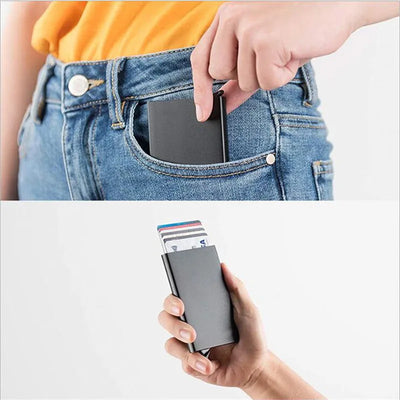 Rfid Smart Wallet Card Holder Metal Thin Slim Men Women Wallets Pop Up Minimalist Wallet Small Black Purse Vallet Walets for Men - Smarsty