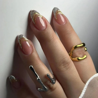24 Pcs Metallic Cat Eye French Press On Nails - Smarsty
