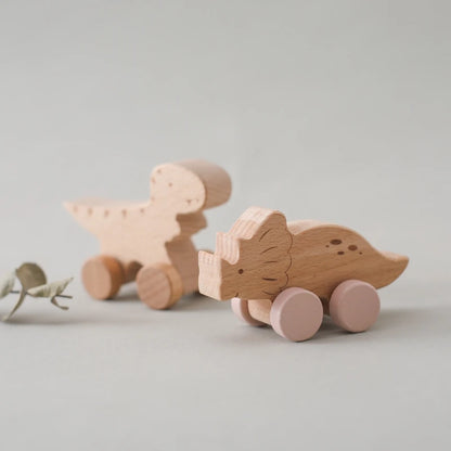 Wooden Baby Car Toys Beech Wooden Dinosaur Cartoon Car Teether Educational Montessori Toys For Children Teething Baby Toys