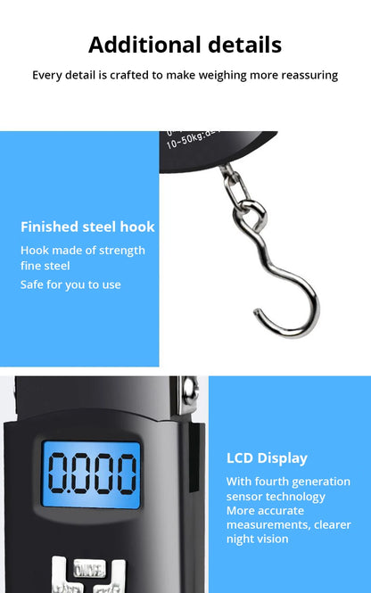 Black Portable Electronic Luggage Scale with LCD Display - Smarsty