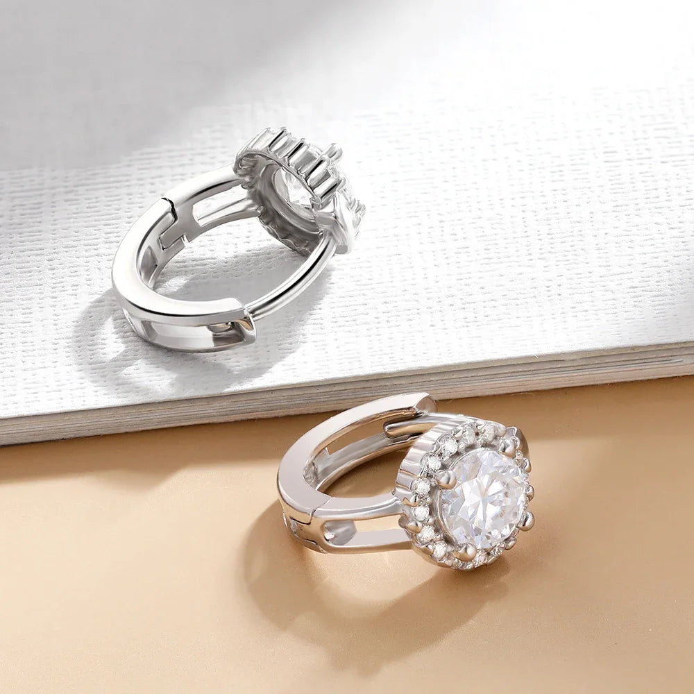 Moissanite Hoop Earrings Sterling Silver Bridal Sparkle - Smarsty