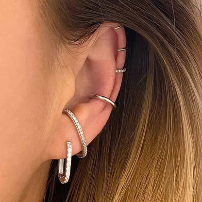 925 Sterling Silver Hoop Earrings White Crystal Luxury - Smarsty