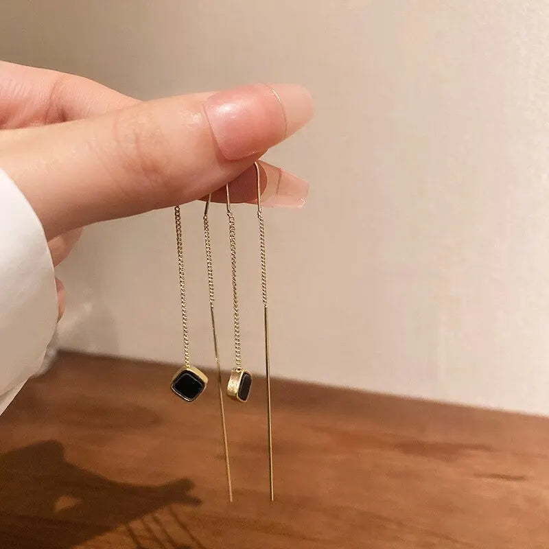 Geometric Square Drop Earrings for Women with Long Tassels - Smarsty