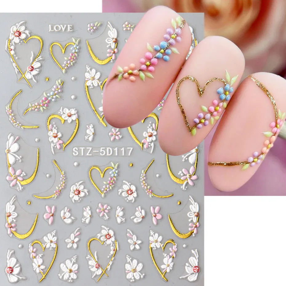 5D Kawaii Floral Nail Stickers for Wedding Decor - Smarsty