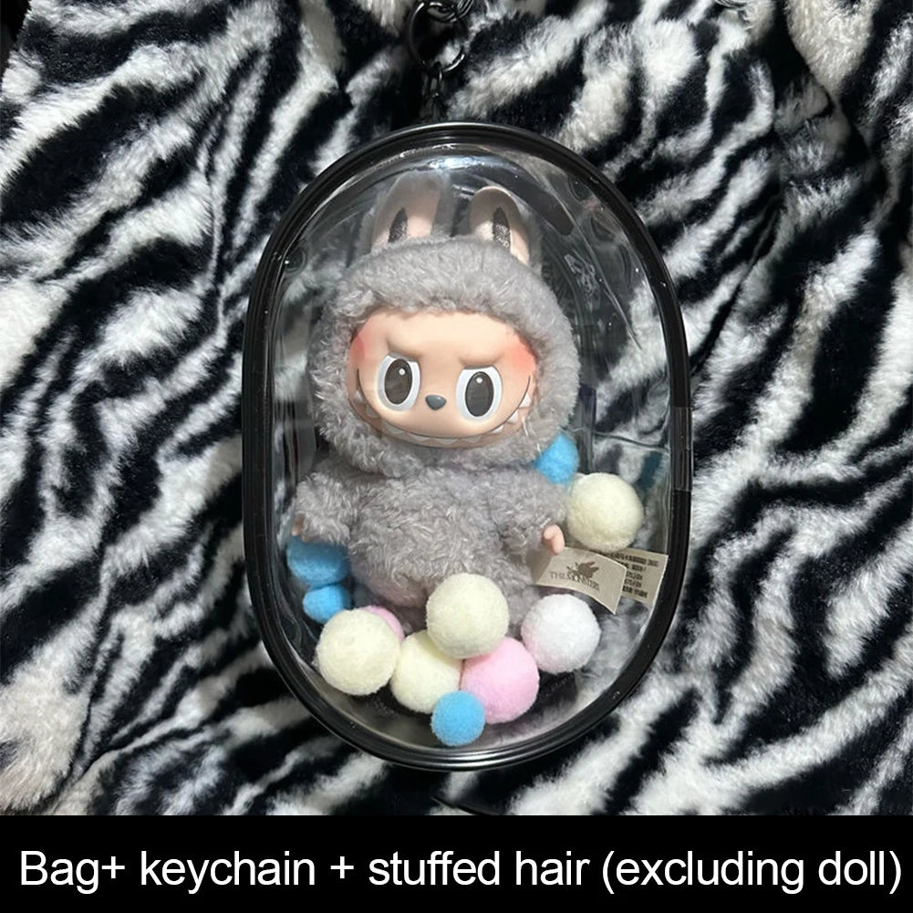 Colorful Transparent Protector Case Organizer Box for 17cm Labubu V3 Dolls Outdoor Display Bag With Keychain Doll Accessories by Smarsty