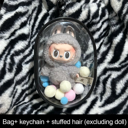 Colorful Transparent Protector Case Organizer Box for 17cm Labubu V3 Dolls Outdoor Display Bag With Keychain Doll Accessories by Smarsty