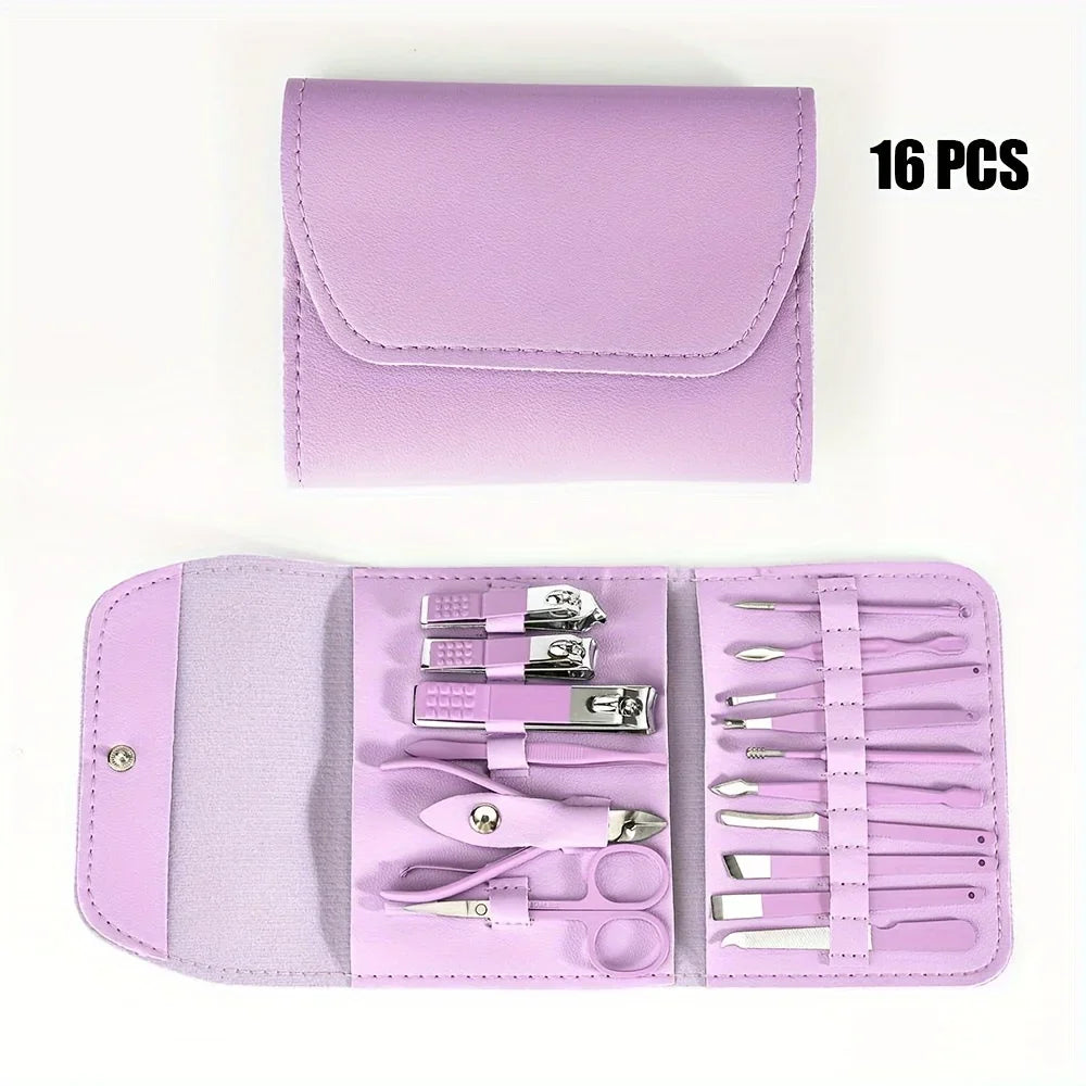 16 Piece Professional Nail Clippers Set with Travel Case - Smarsty