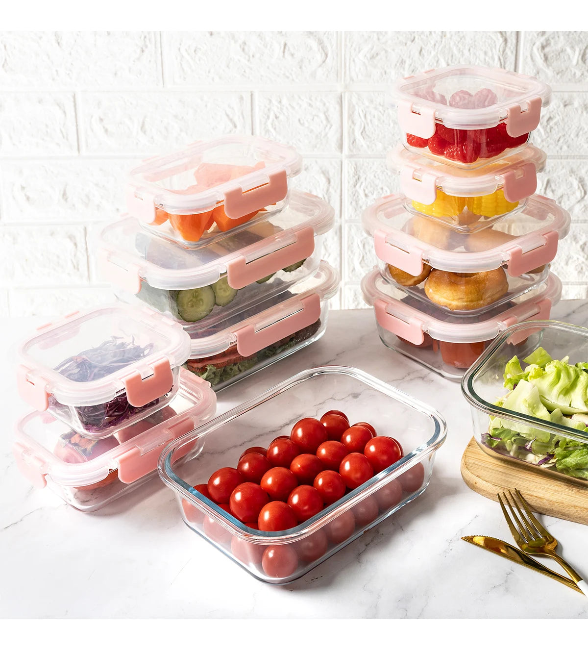 16-Piece Glass Food Storage Containers Set, Leakproof Airtight BPA-Free, Microwave & Oven Safe, Stackable Kitchen Organizers wit