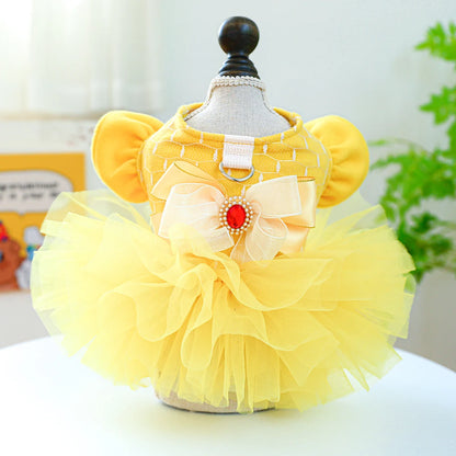 Yellow Flying Sleeve Dog Princess Dress for Autumn Winter - Smarsty