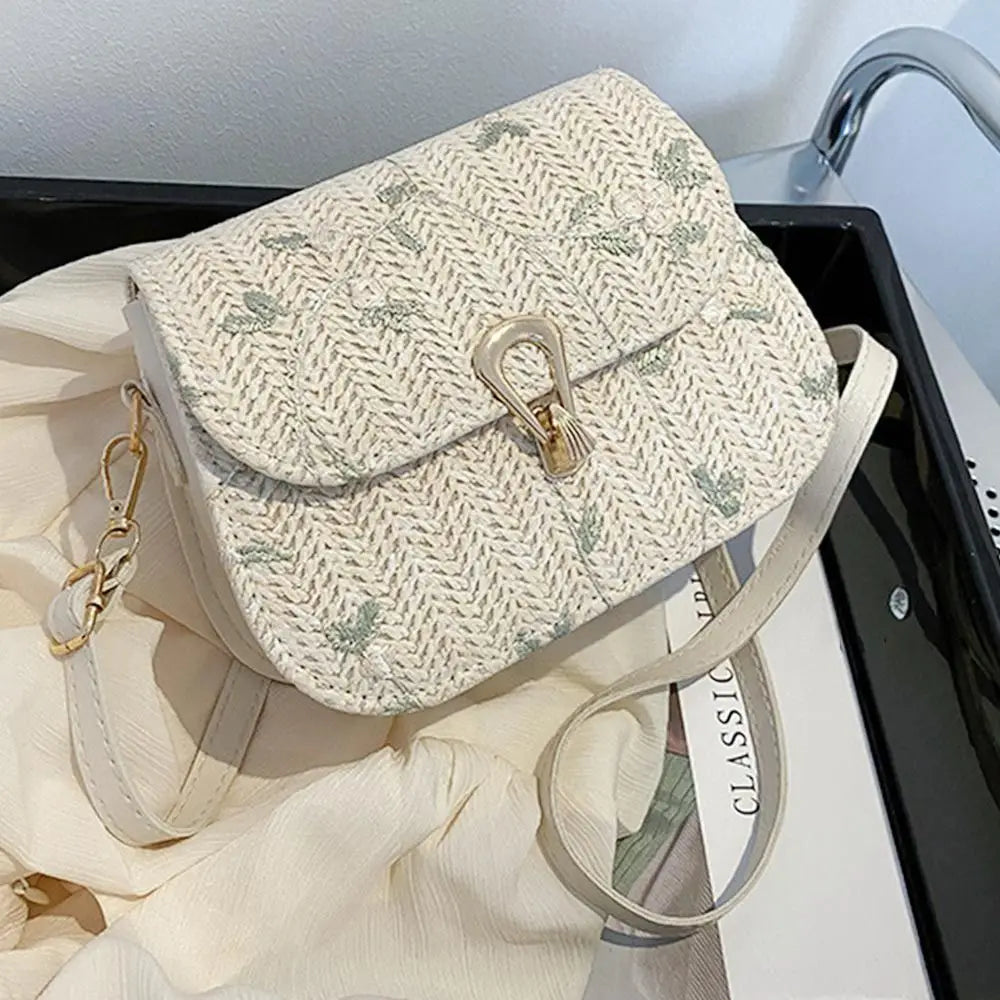 Straw Saddle Bag Crossbody Embroidered For Women Trendy - Smarsty