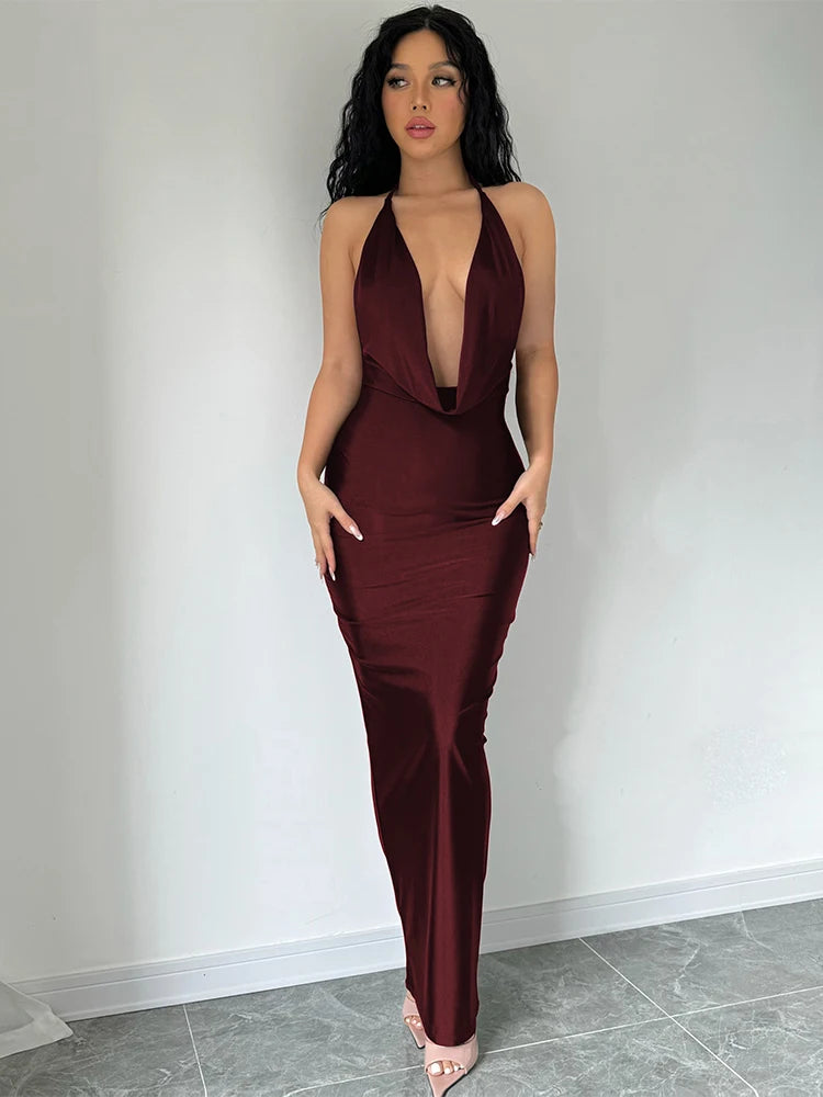Dulzura Autumn Women Halter Backless Midi Dress For Women Bodycon Sexy Party Elegant Outfits Evening Birthday Clothes Y2K 2024 - Smarsty
