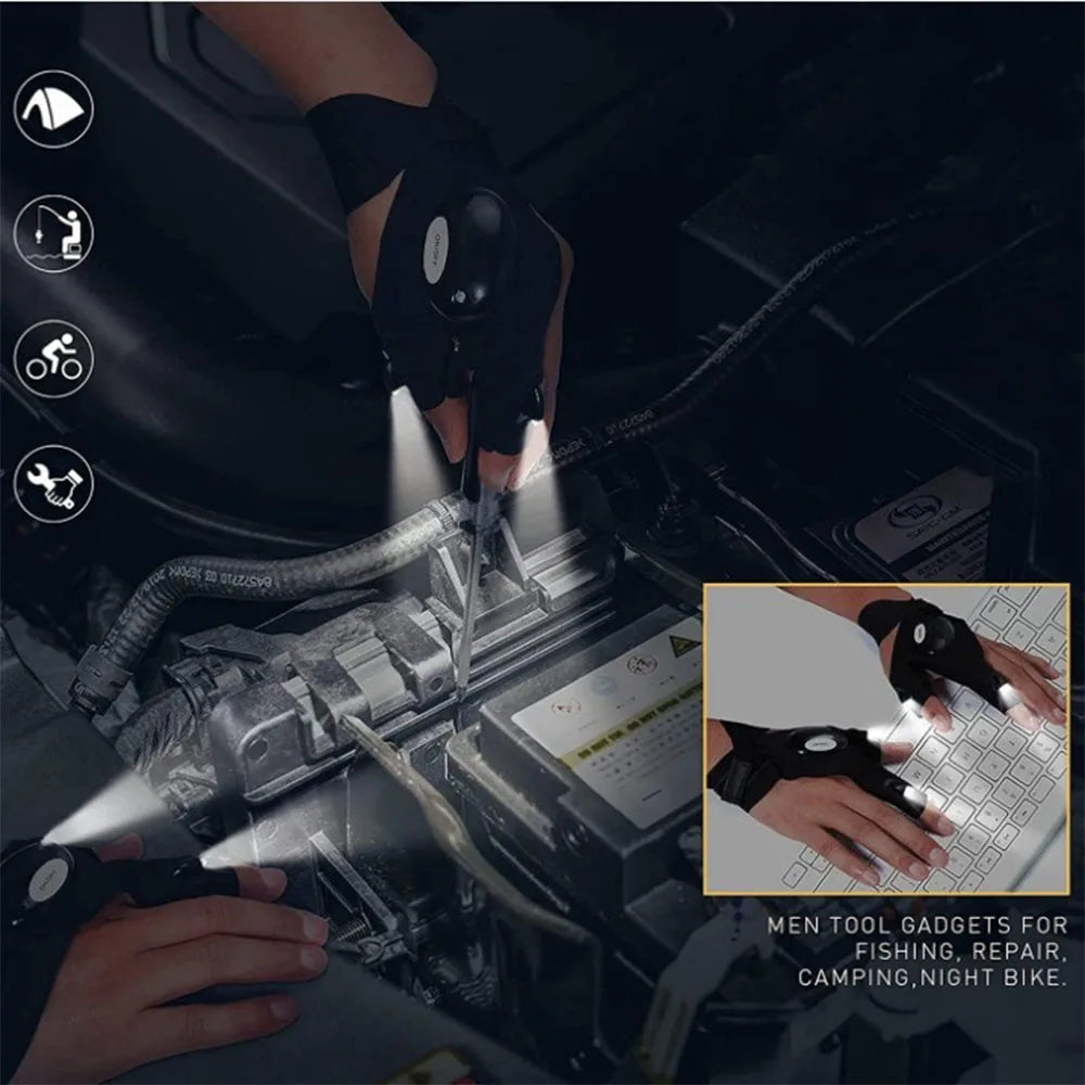 Cycling Gloves With Lights Gloves for Fishing Equipment Accessories Glove With Led Fingerless Light Fingers Mittens Apparel - Smarsty