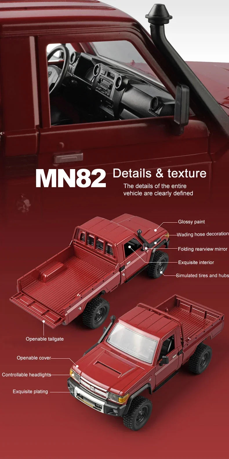 MN82 4WD RC Off-road Vehicle 1/12 LC79 Pickup Climbing Car with LED Lights Full Size Simulation RC Climbing Car Boy Toy Car