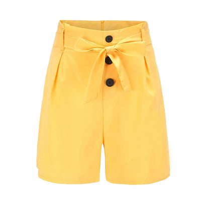 Y2K Solid Button Front Shorts Tie Waist Beach Summer High Waist Shorts Women's Clothing - Smarsty